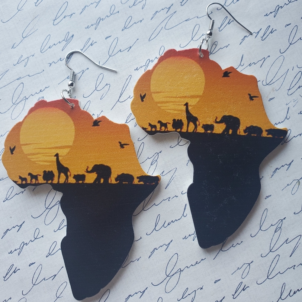 Safari African Wood Earrings